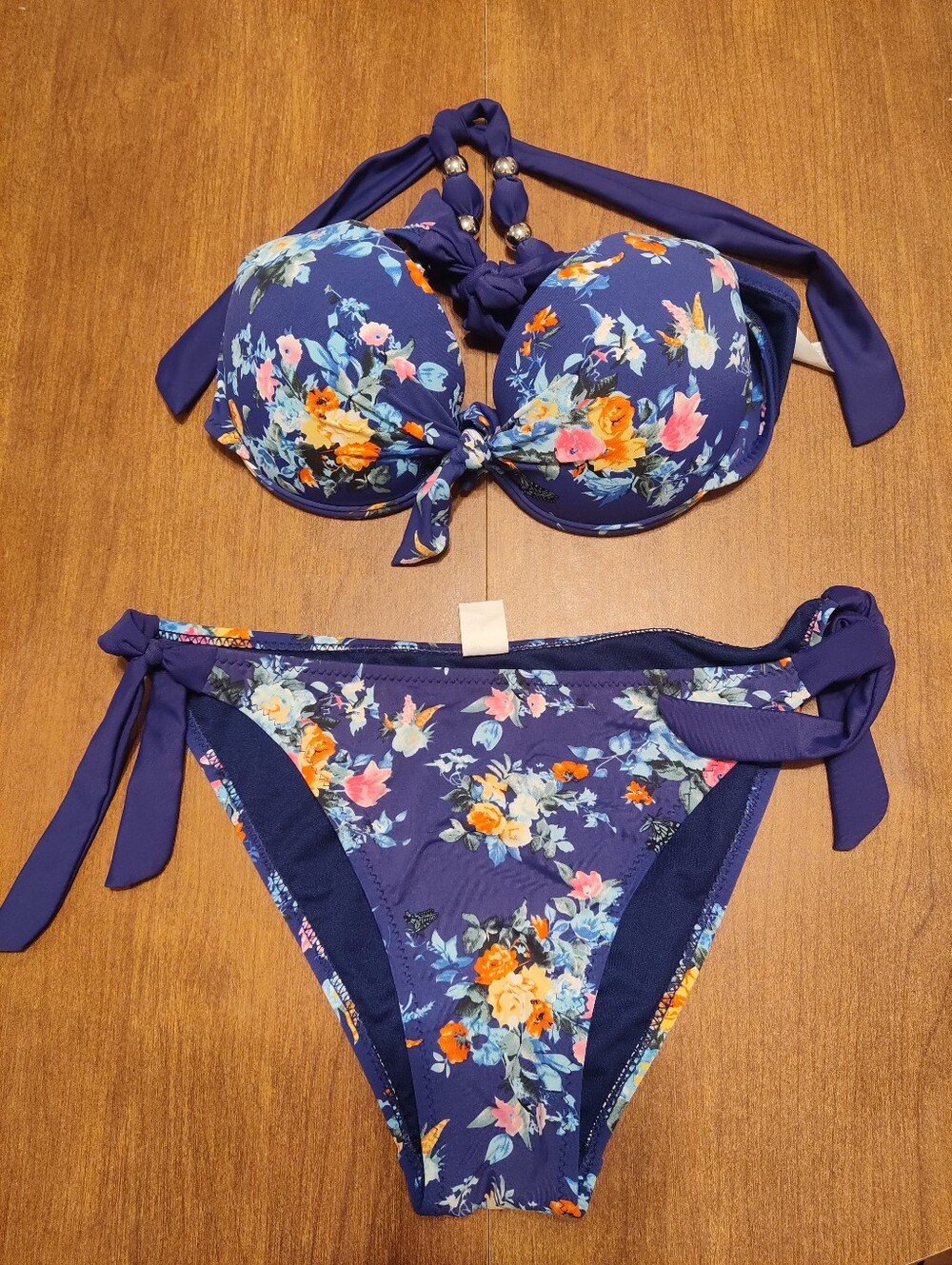 Floral Tie-Back Bikini Set in Navy